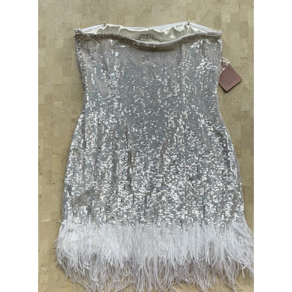 Audrey Adele Danielle Sequin Feather Mini Dress Anthropologie BHLDN Size M - Picture 13 of 16